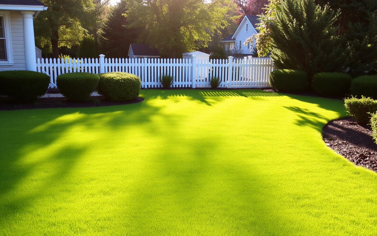 Freshly mowed green lawn in front of a suburban home