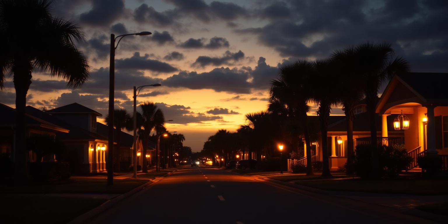 Clermont, Florida neighborhood street at dusk